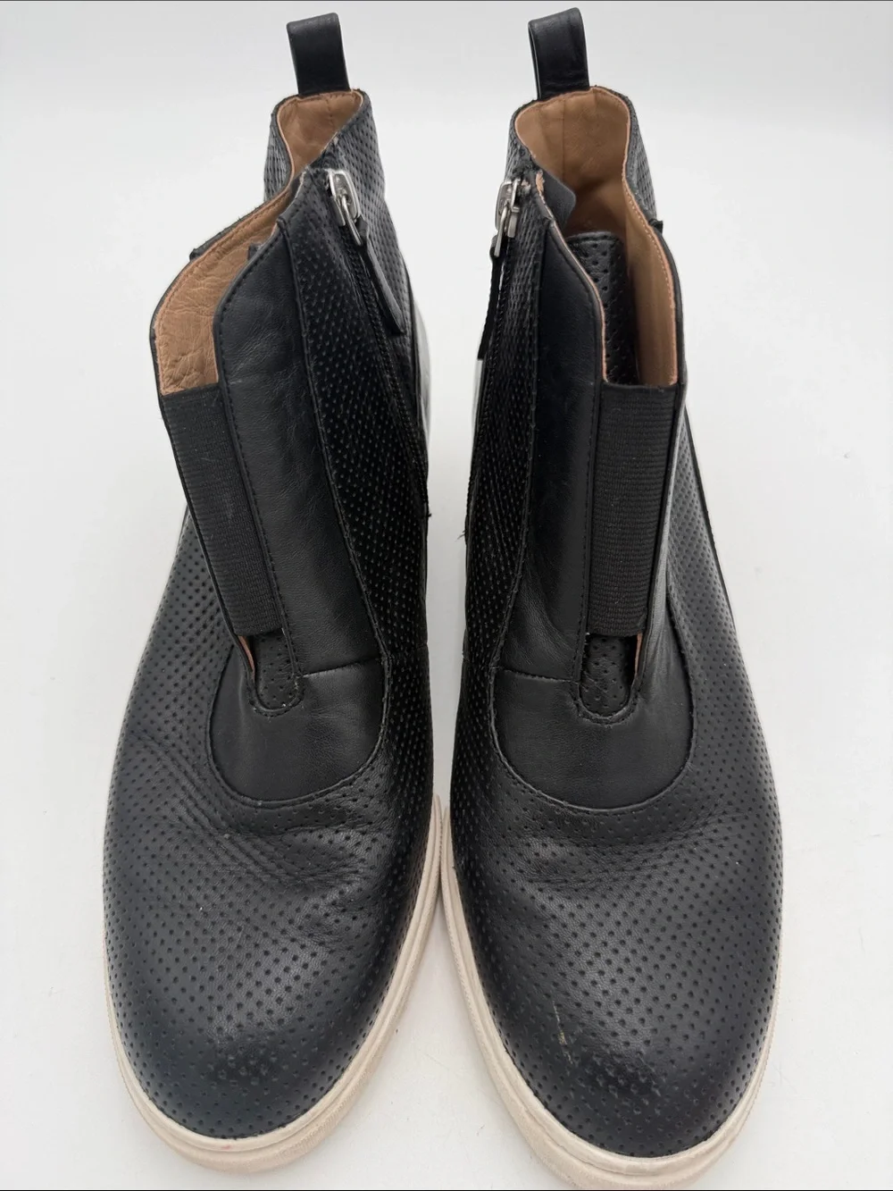 Paolo Black Perforated Leather Wedge Sneakers women 9.5M casual office Y2K retro